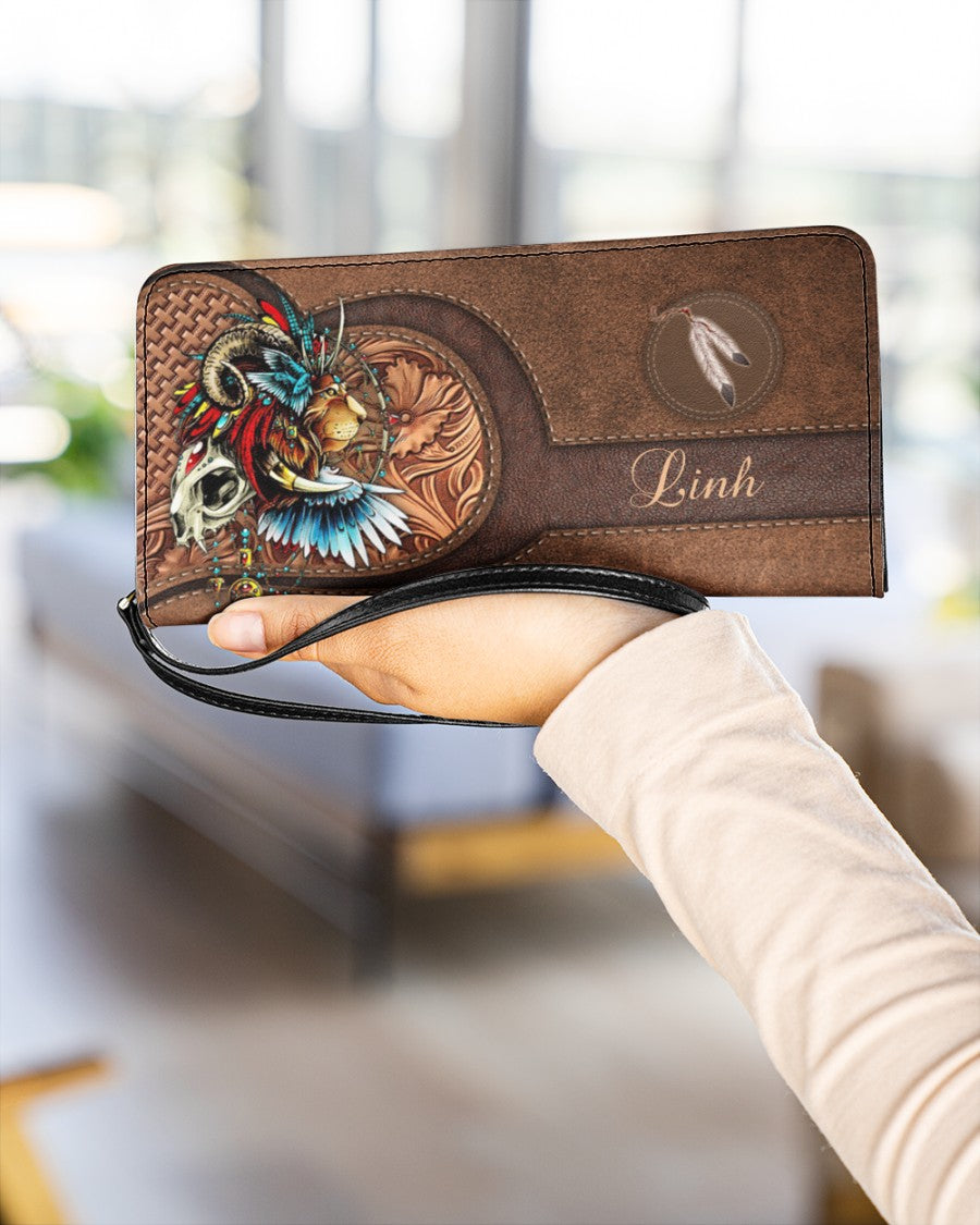CUSTOM NAME HERE - Native American Wolves Womens Clutch Purse 02 NBD