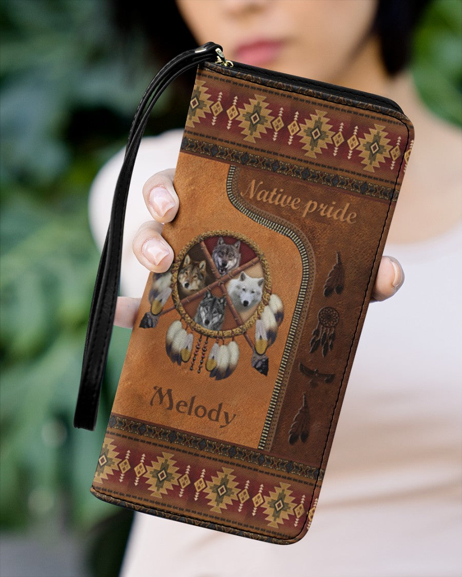 CUSTOM NAME HERE - CustNative American Wolves Womens Clutch Purse NBD