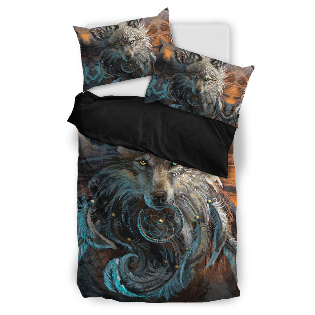 Native Wolf Face Bedding Set