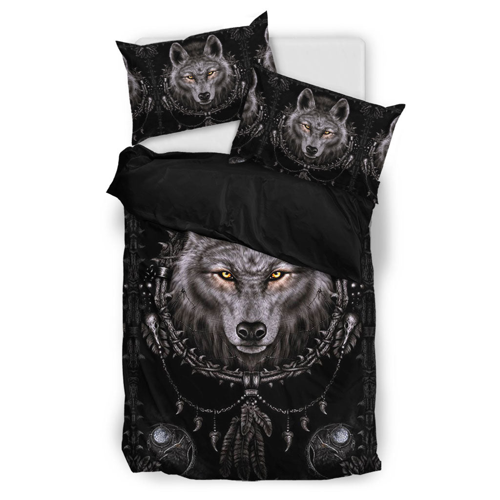 Black Native Wolf Bedding Set