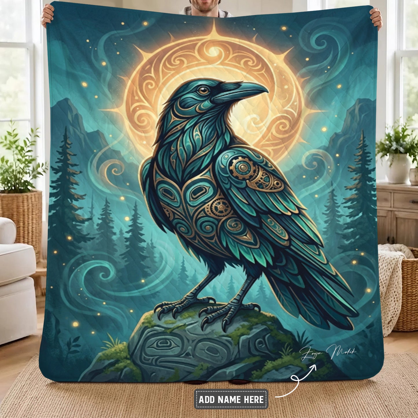 Native American Raven Art Premium Blanket