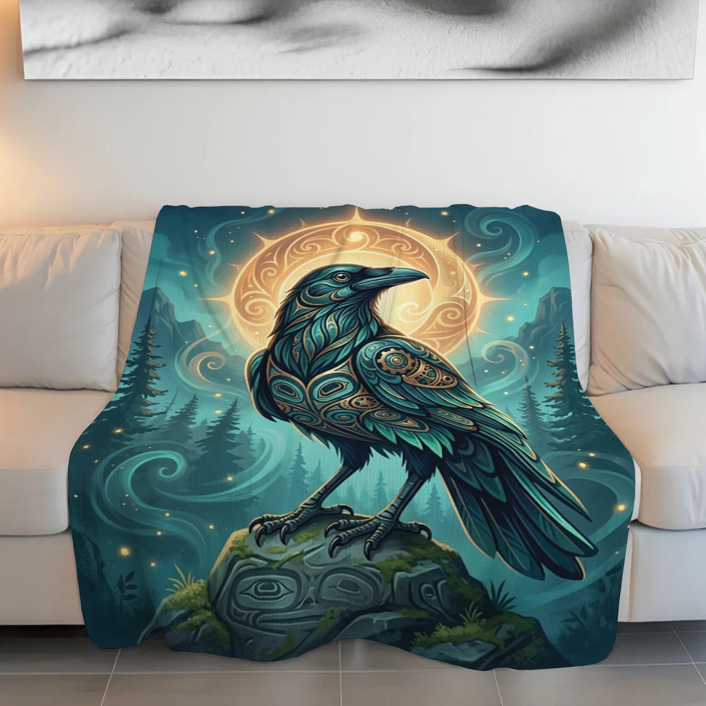 Native American Raven Art Premium Blanket