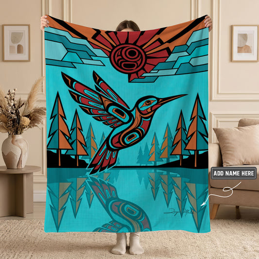 Turquoise Hummingbird Horizon Personalized Premium Blanket