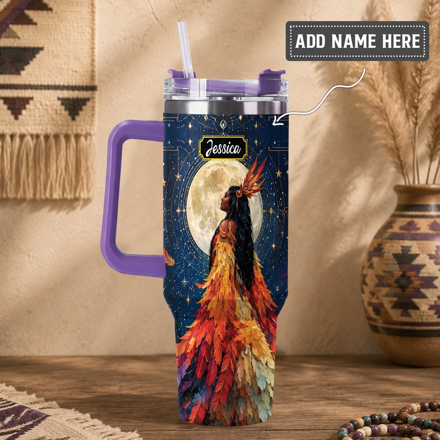 Moonlit Feather Grace Personalized Tumbler