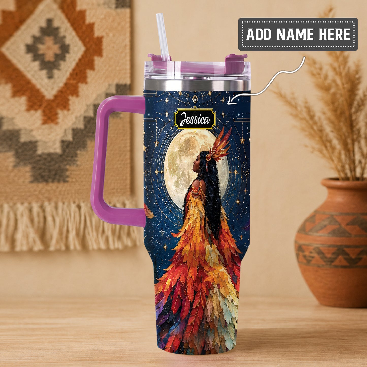 Moonlit Feather Grace Personalized Tumbler