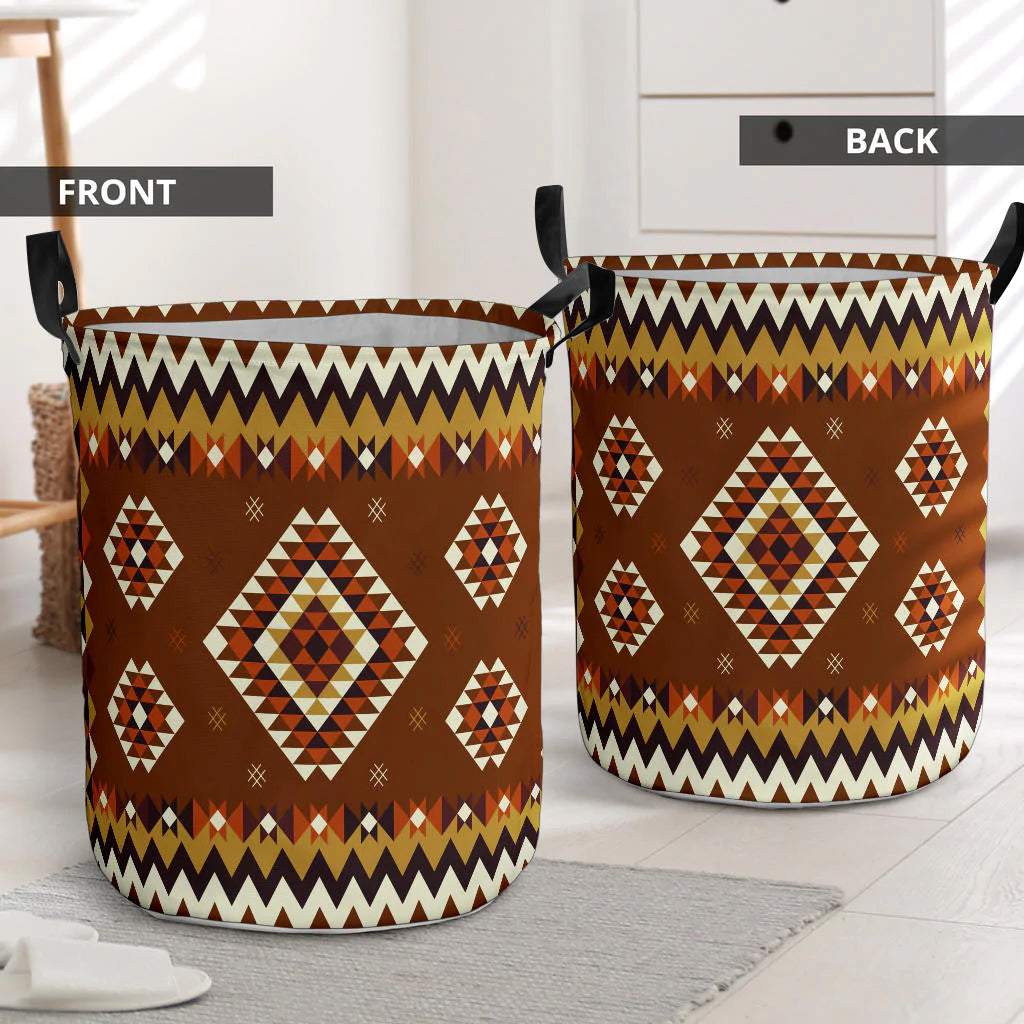 Ethnic Geometric Brown Pattern Laundry Basket NBD