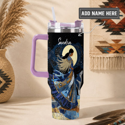 Moonlit Wolf Woman Personalized Tumbler