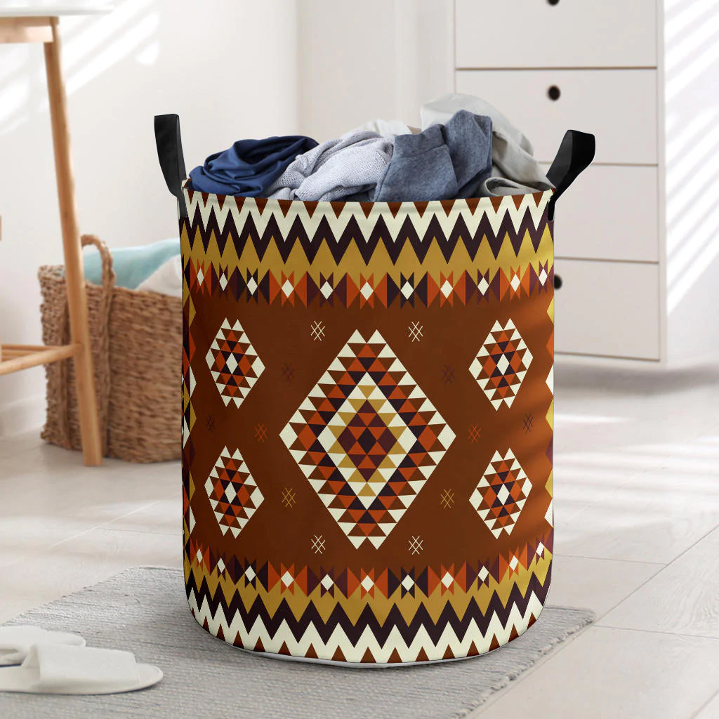 Ethnic Geometric Brown Pattern Laundry Basket NBD