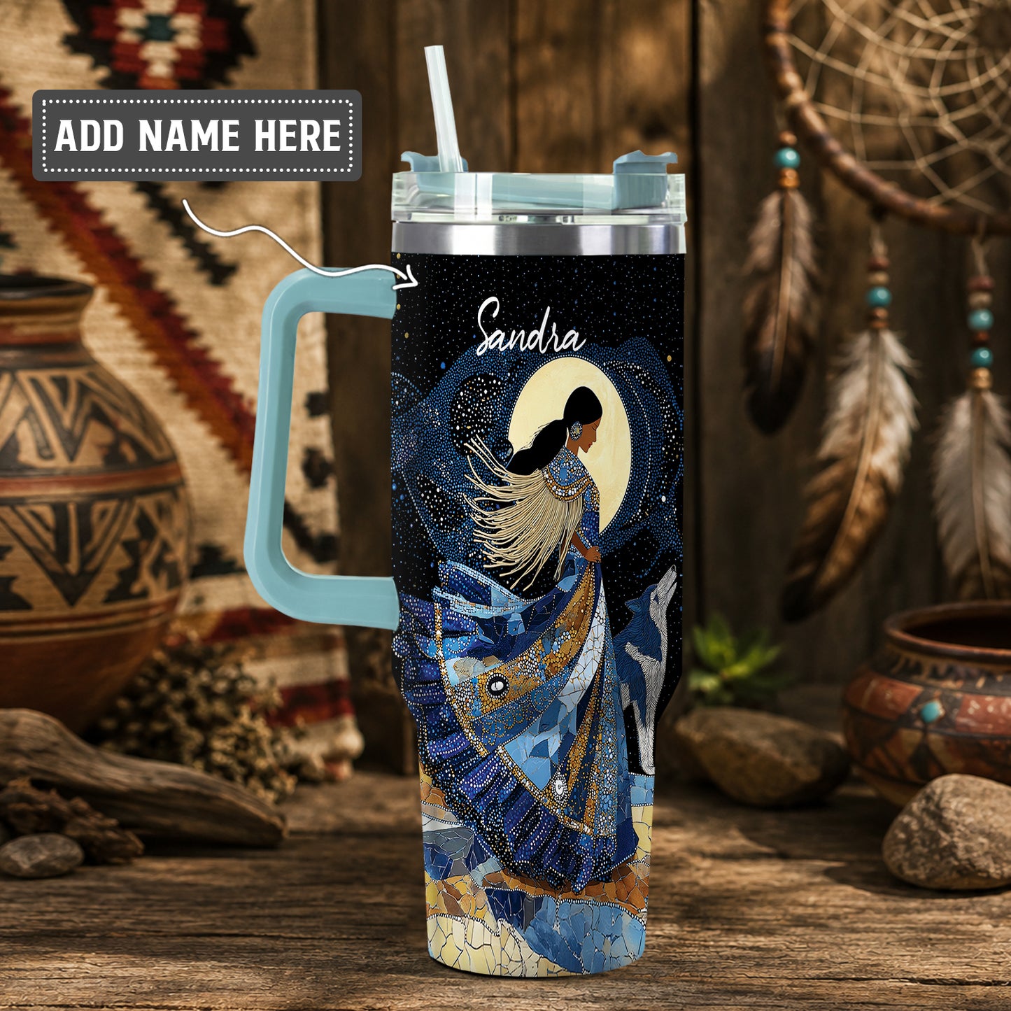 Moonlit Wolf Woman Personalized Tumbler