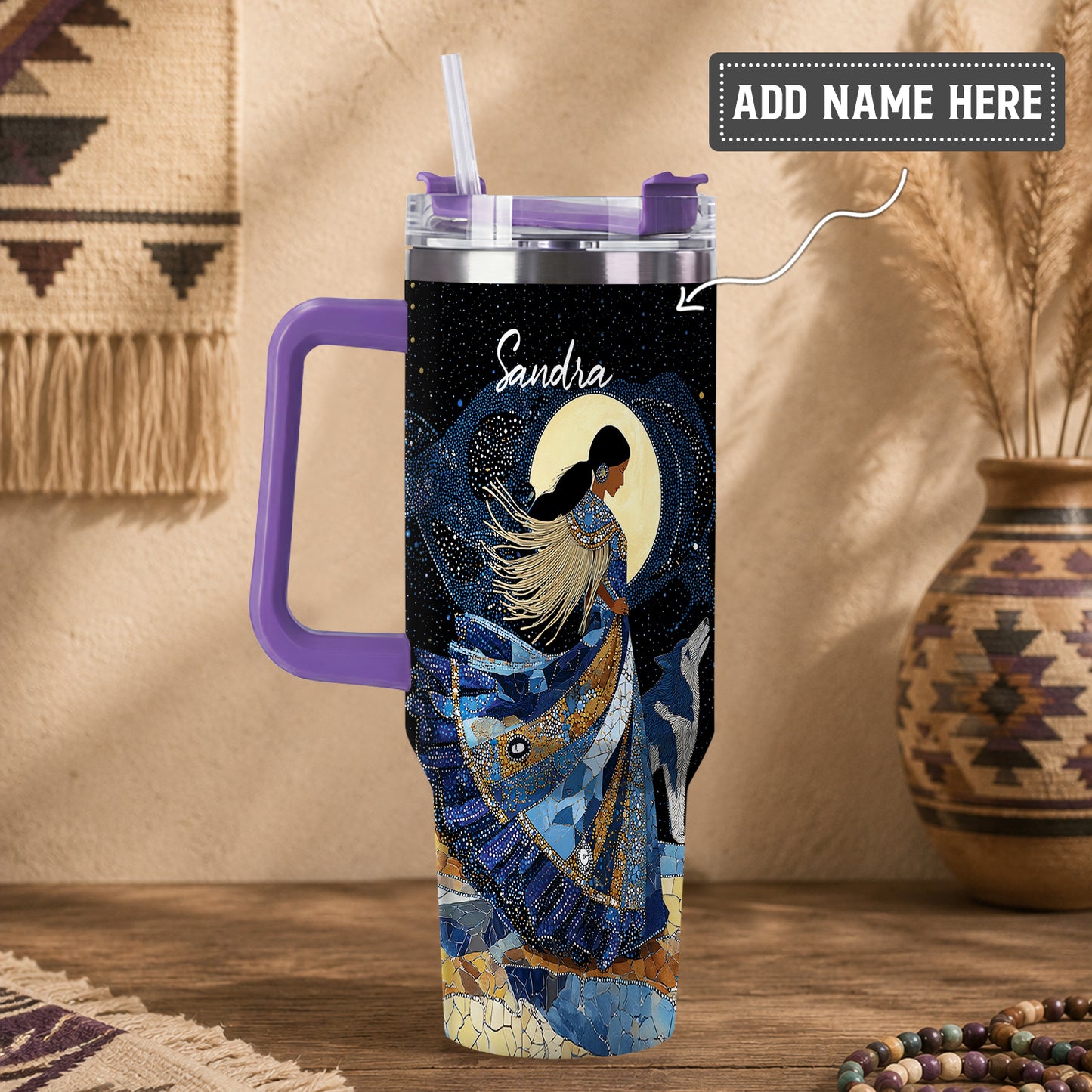 Moonlit Wolf Woman Personalized Tumbler