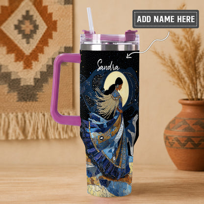 Moonlit Wolf Woman Personalized Tumbler