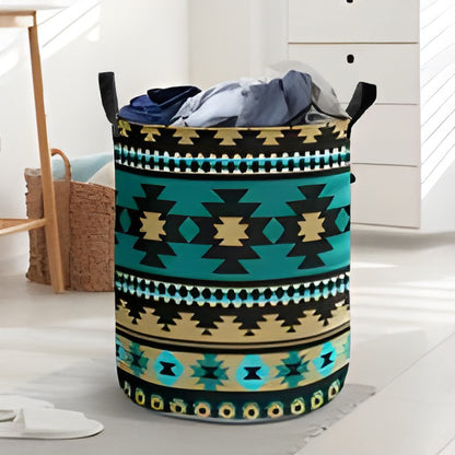 Green Ethnic Aztec Pattern Laundry Basket NBD