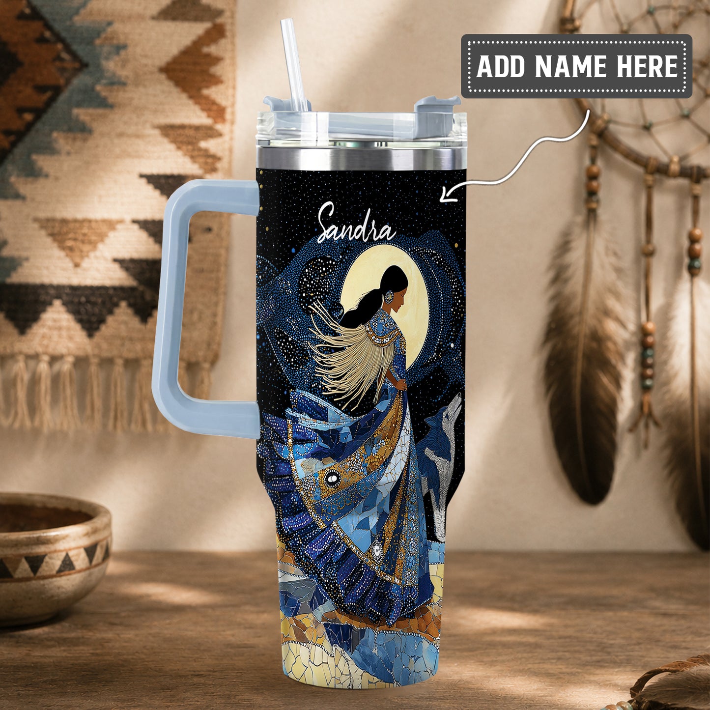 Moonlit Wolf Woman Personalized Tumbler
