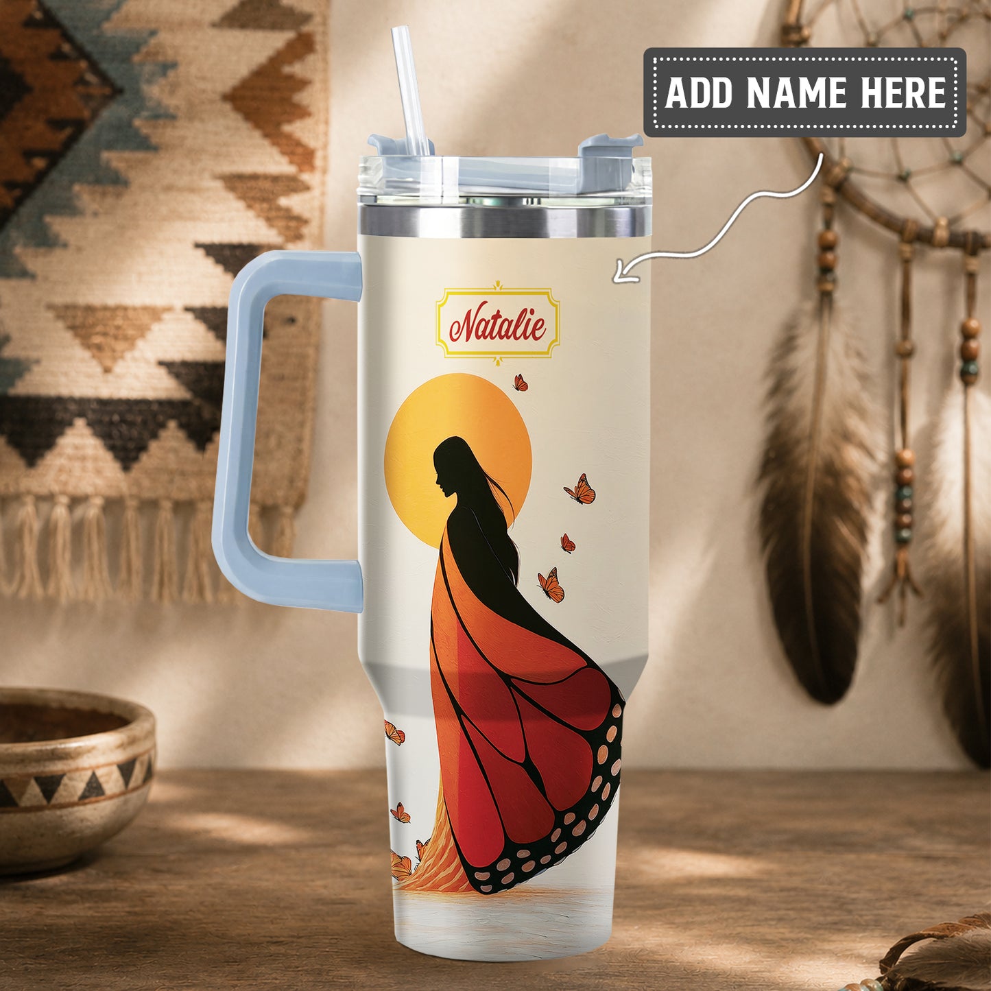 Amber Butterfly Woman Personalized Tumbler
