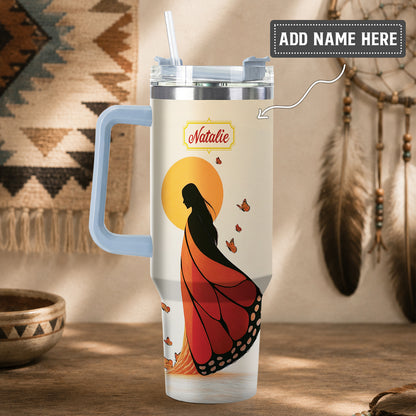 Amber Butterfly Woman Personalized Tumbler