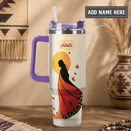 Amber Butterfly Woman Personalized Tumbler