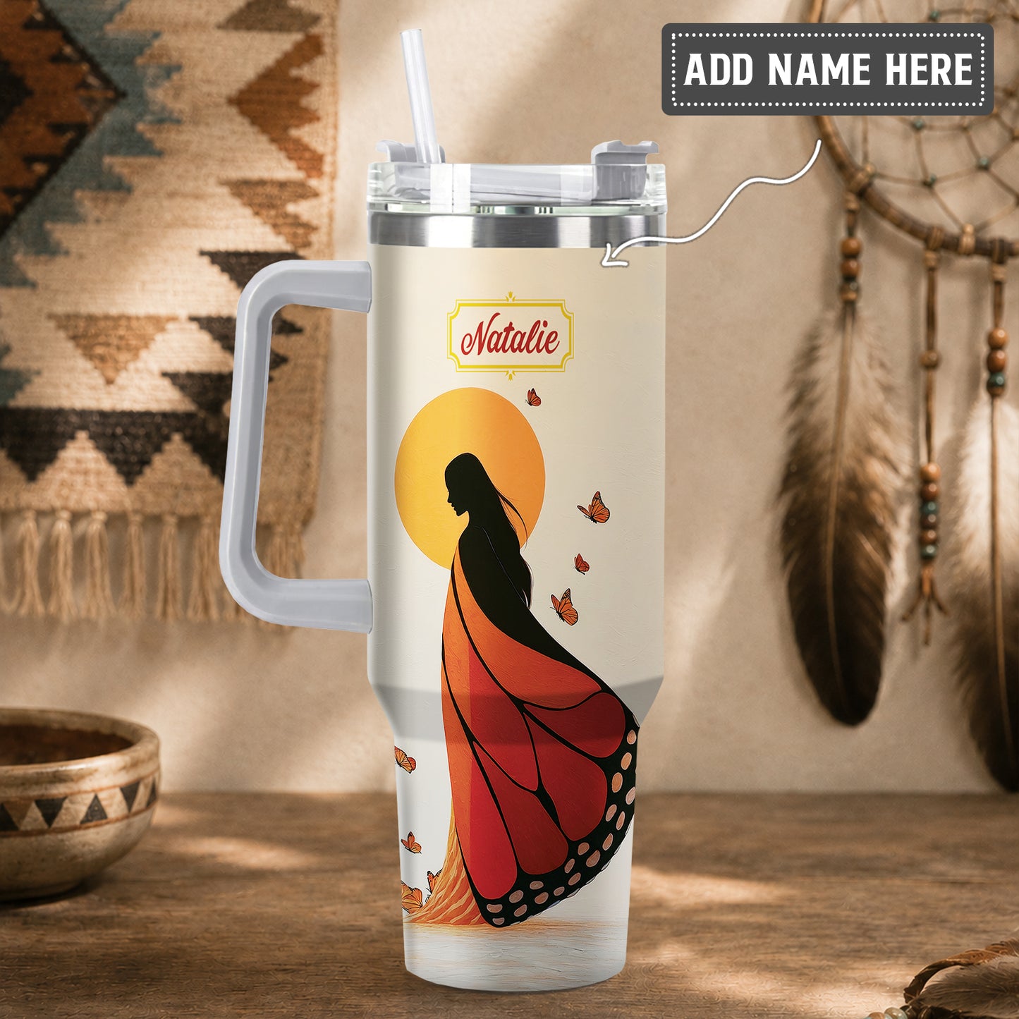 Amber Butterfly Woman Personalized Tumbler