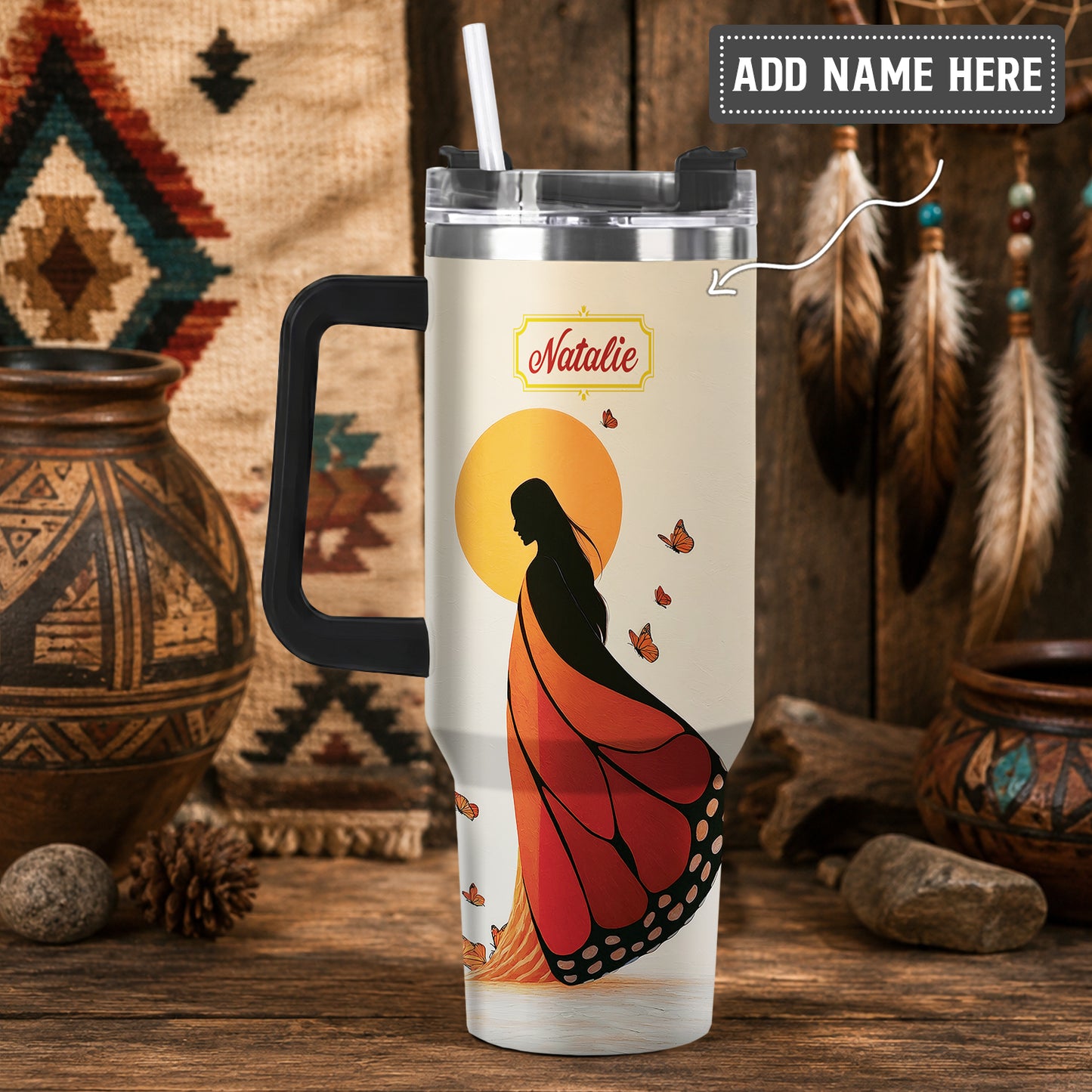 Amber Butterfly Woman Personalized Tumbler