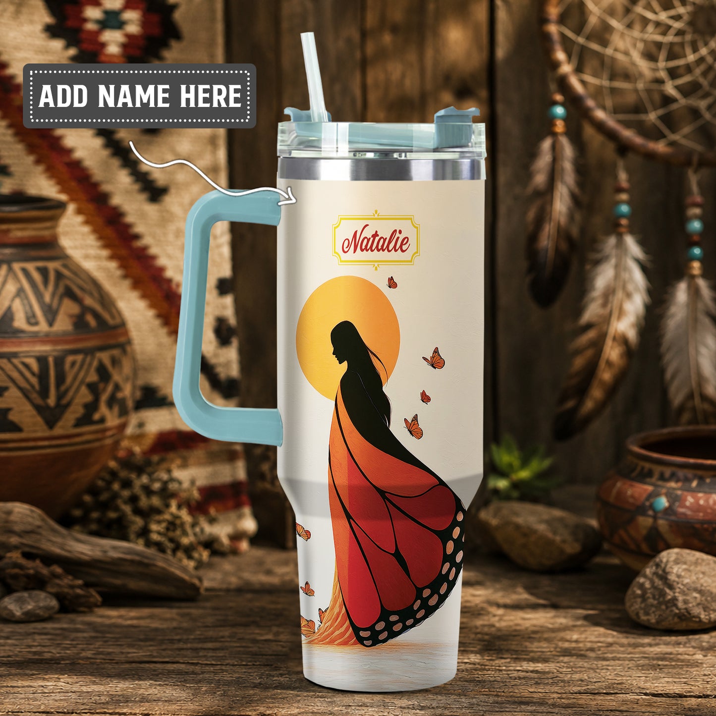 Amber Butterfly Woman Personalized Tumbler