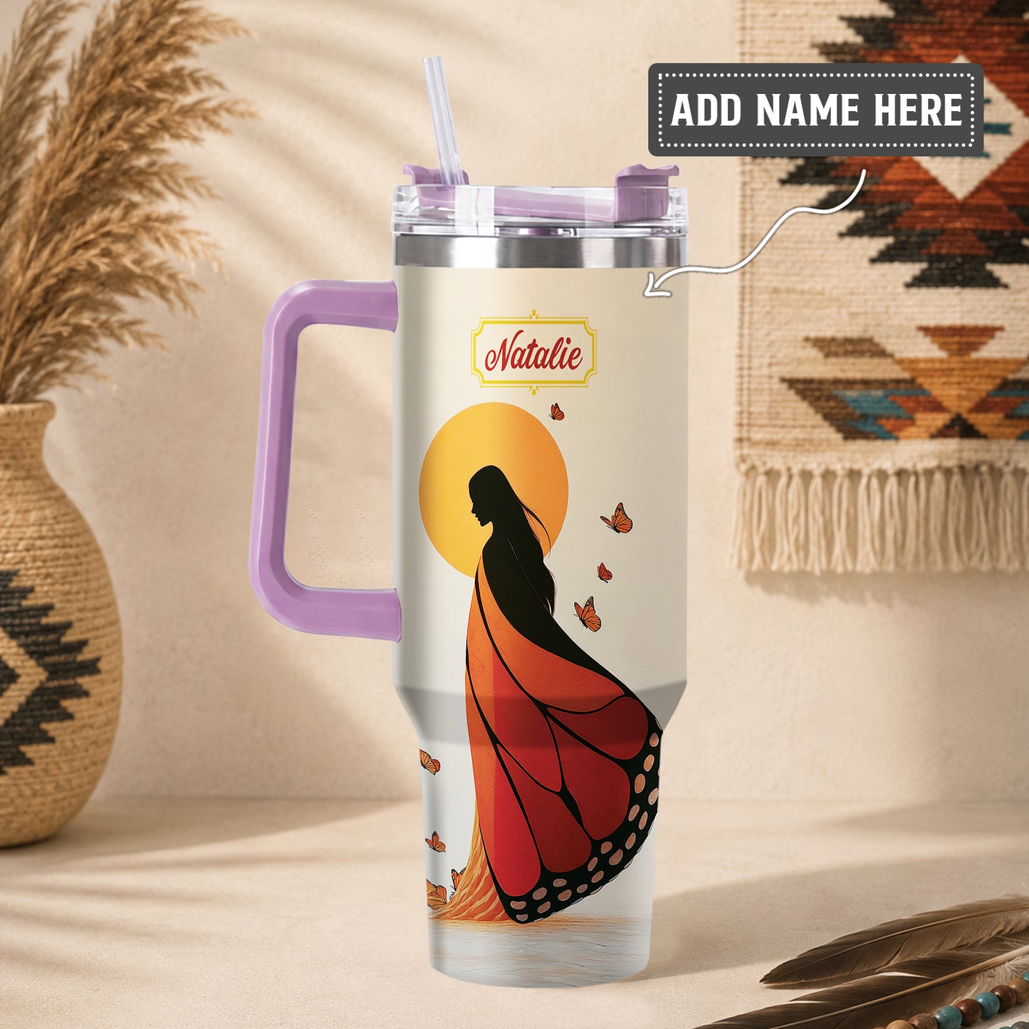Amber Butterfly Woman Personalized Tumbler
