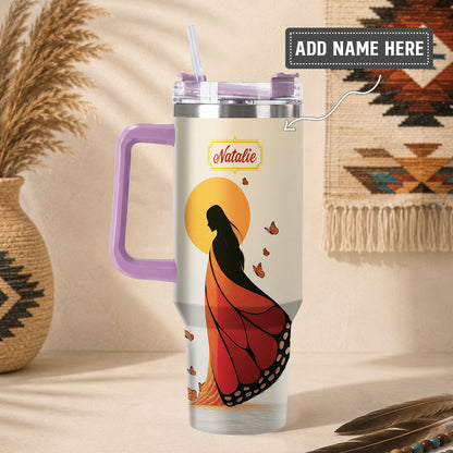 Amber Butterfly Woman Personalized Tumbler