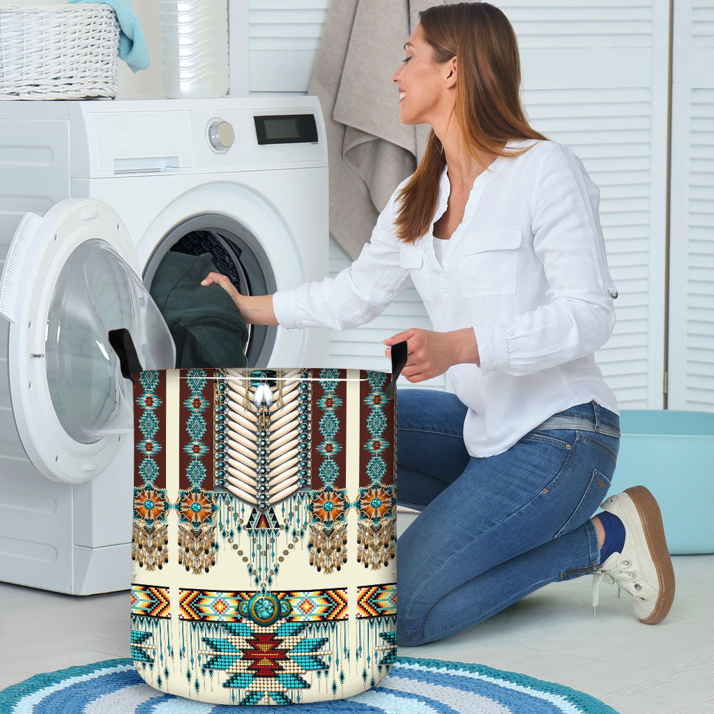 Turiquoise Native Indian Pattern Feather Beautiful Laundry Basket WCS