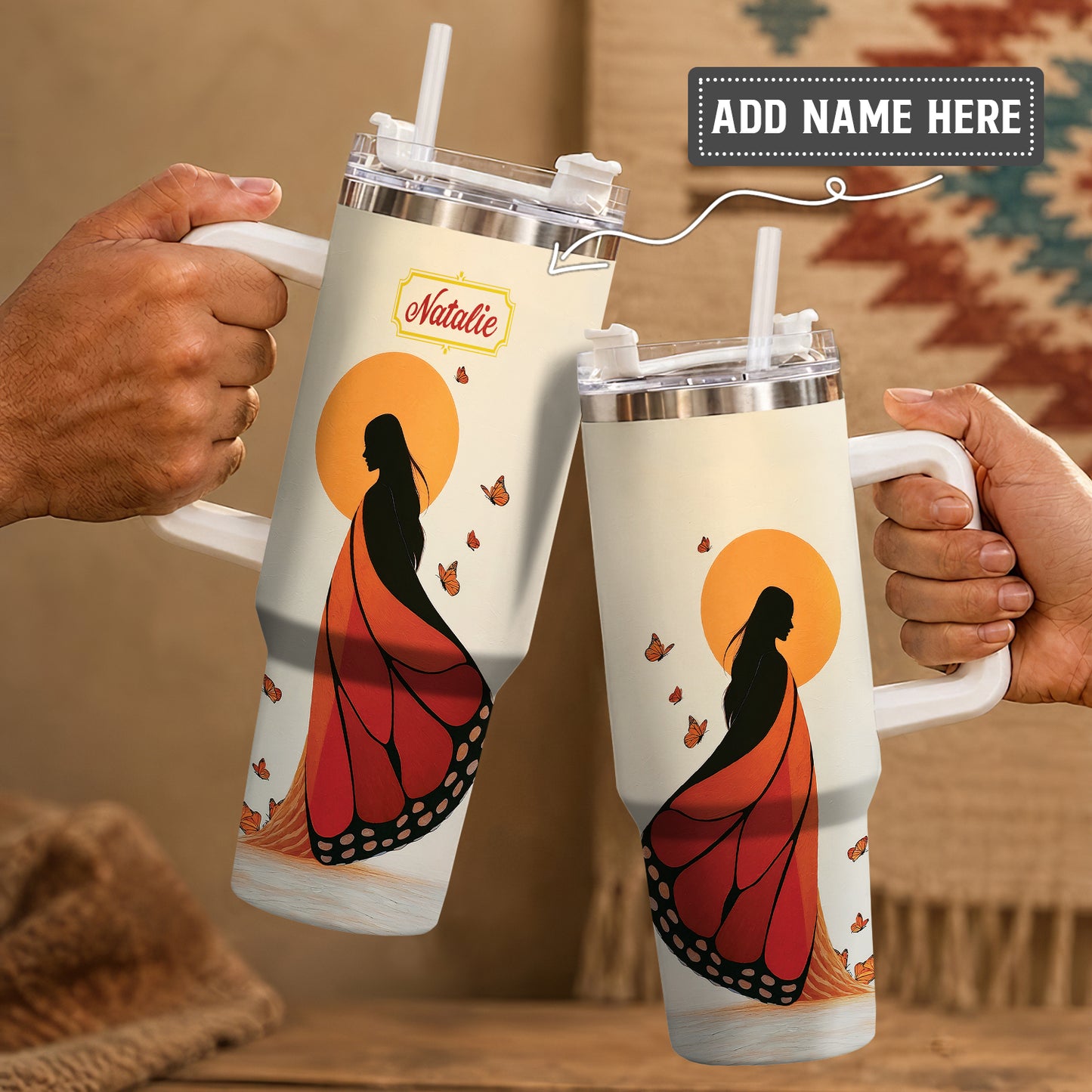 Amber Butterfly Woman Personalized Tumbler