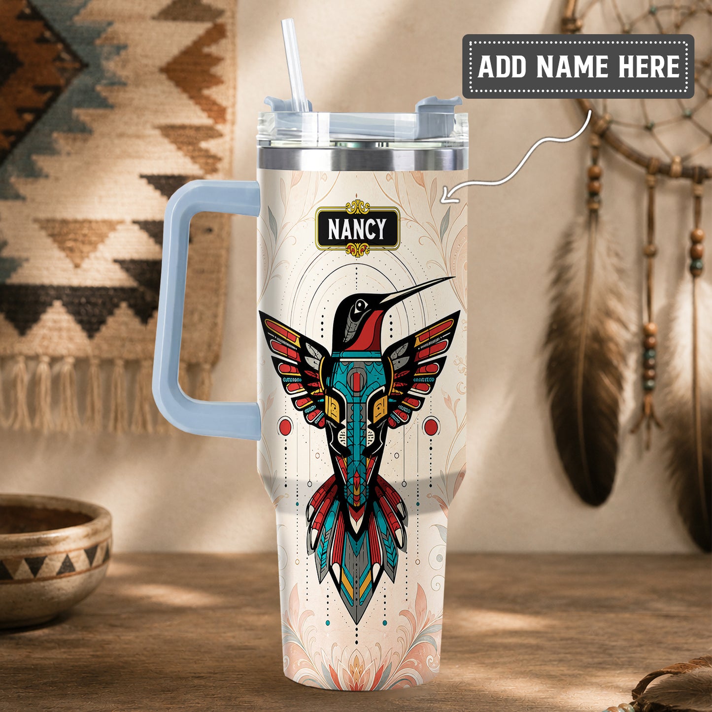 Hummingbird Solar Emblem Personalized Tumbler