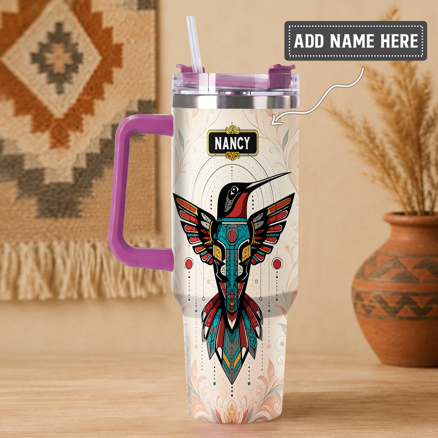 Hummingbird Solar Emblem Personalized Tumbler