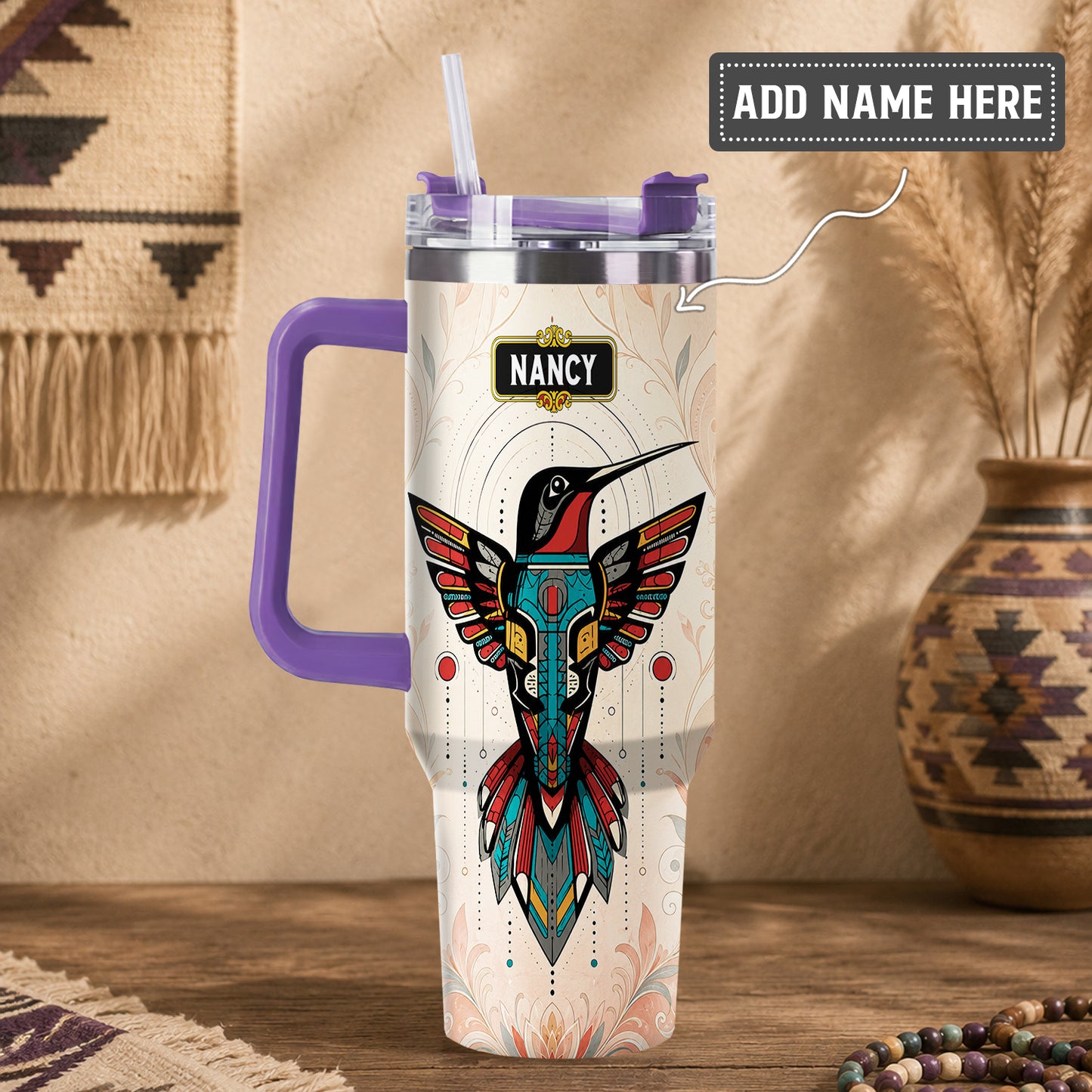 Hummingbird Solar Emblem Personalized Tumbler