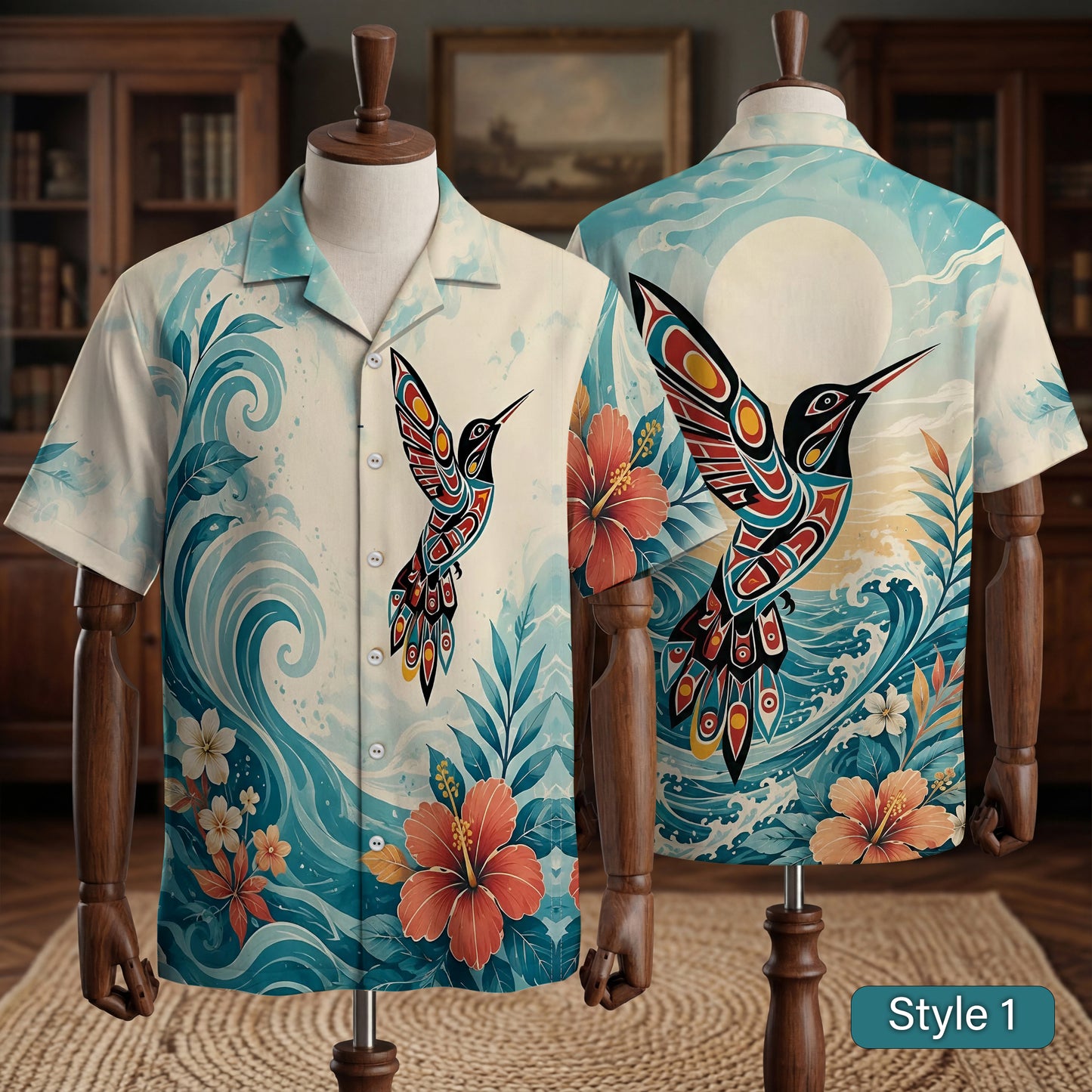 Native Hummingbird Haida Pattern Hawaiian Shirt for Adults & Kids