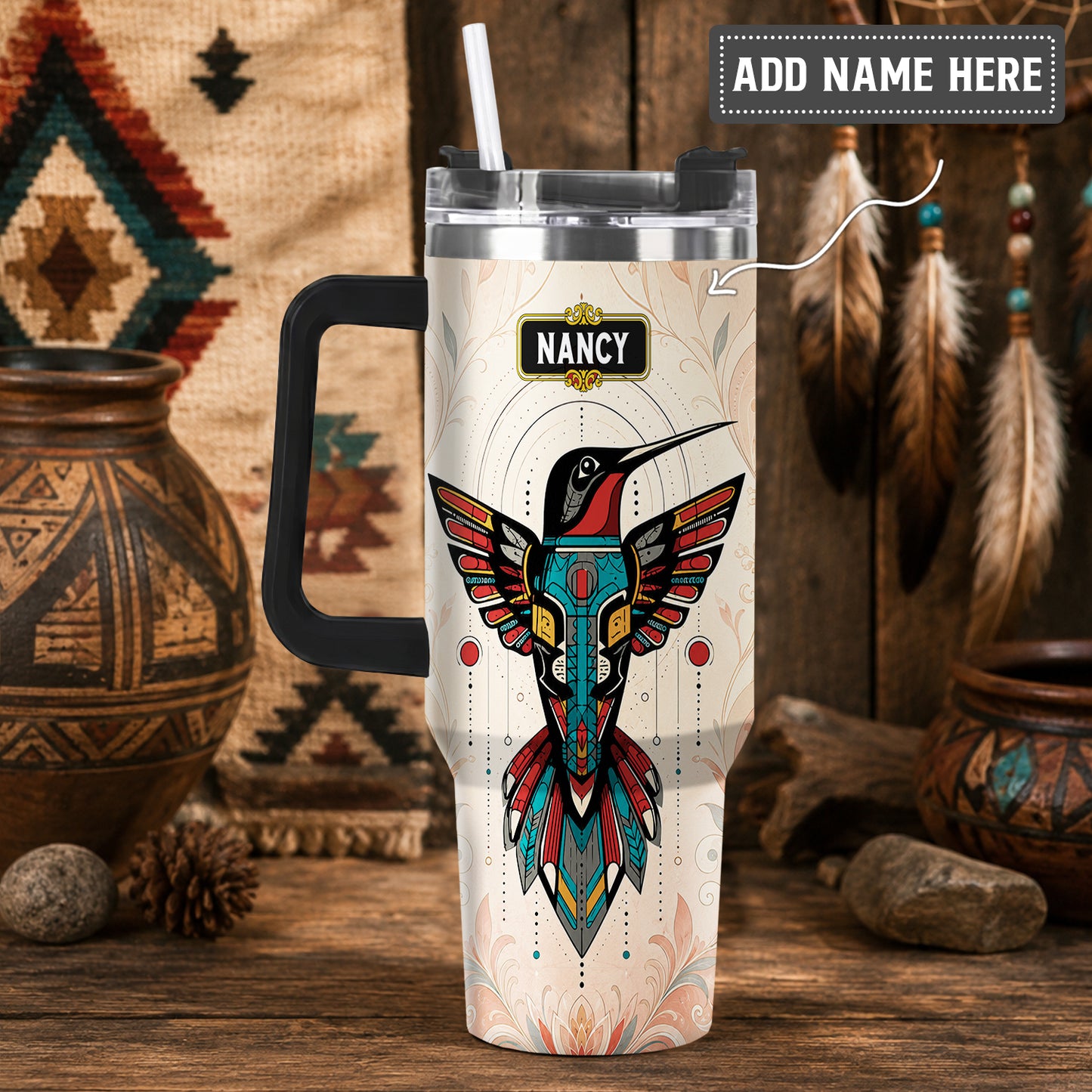 Hummingbird Solar Emblem Personalized Tumbler