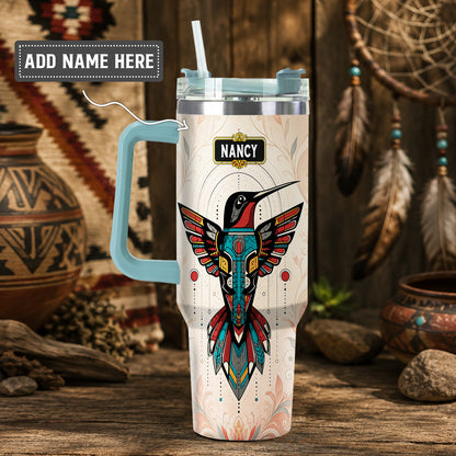 Hummingbird Solar Emblem Personalized Tumbler
