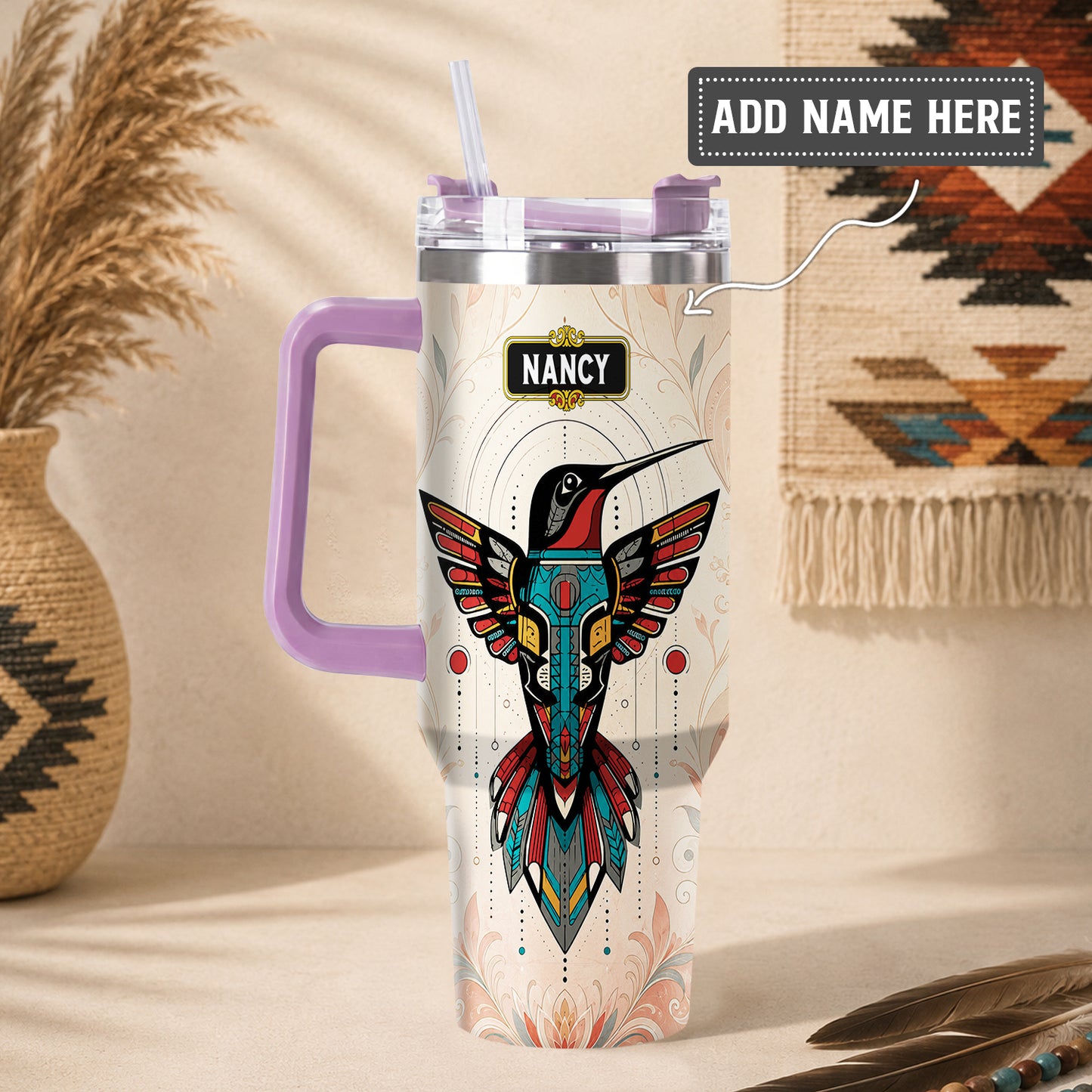 Hummingbird Solar Emblem Personalized Tumbler