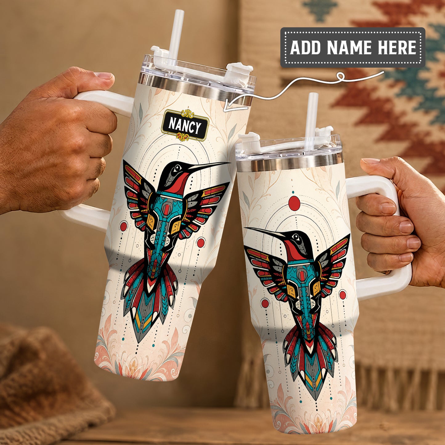 Hummingbird Solar Emblem Personalized Tumbler