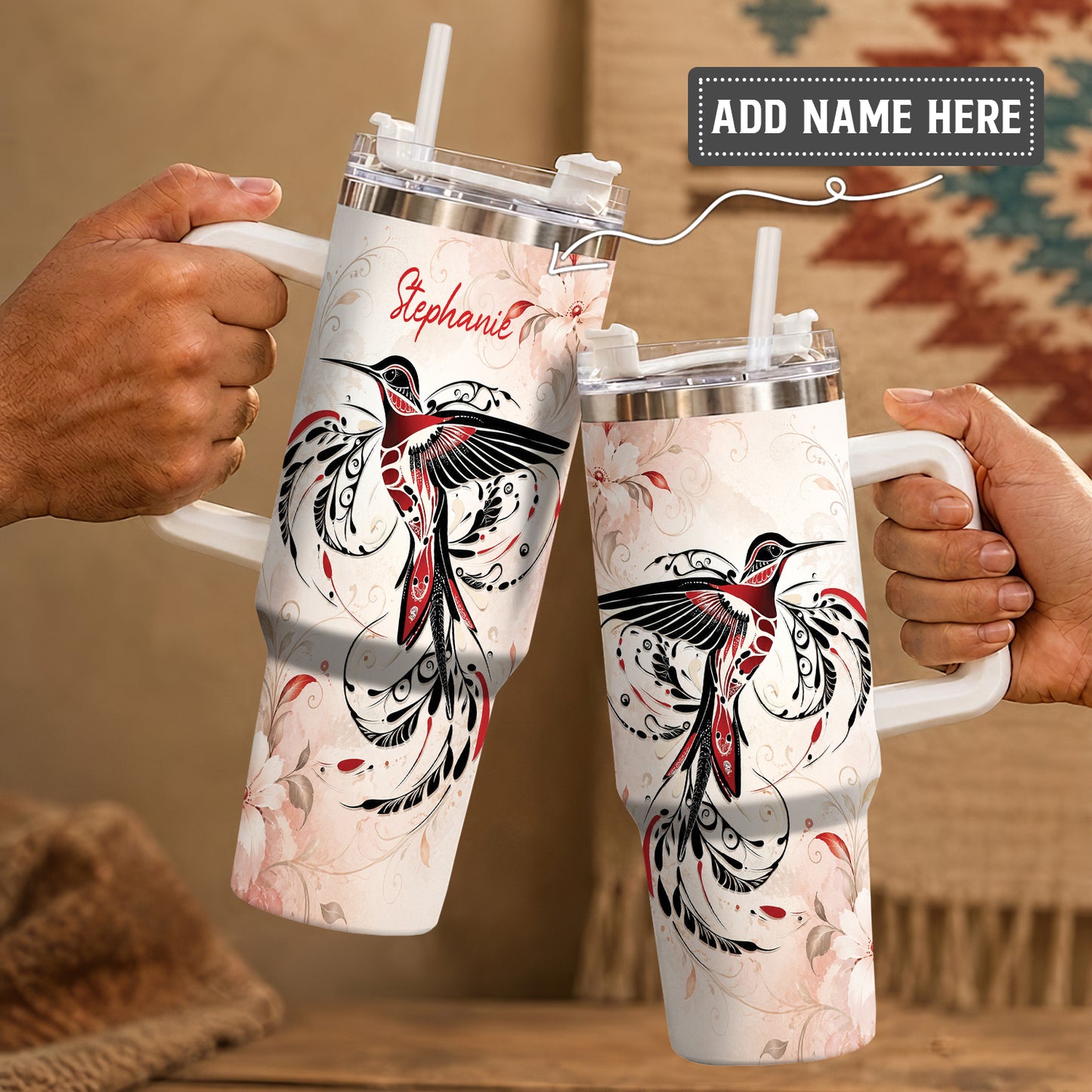Crimson Hummingbird Elegance Personalized Tumbler
