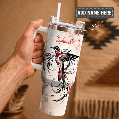 Crimson Hummingbird Elegance Personalized Tumbler
