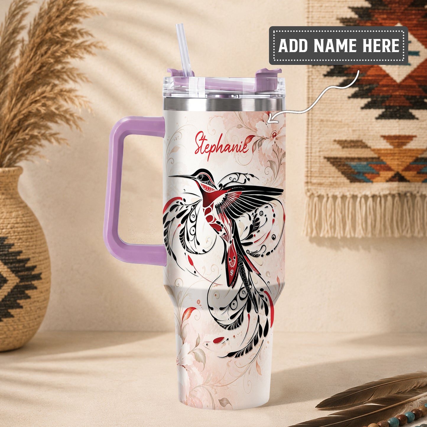 Crimson Hummingbird Elegance Personalized Tumbler