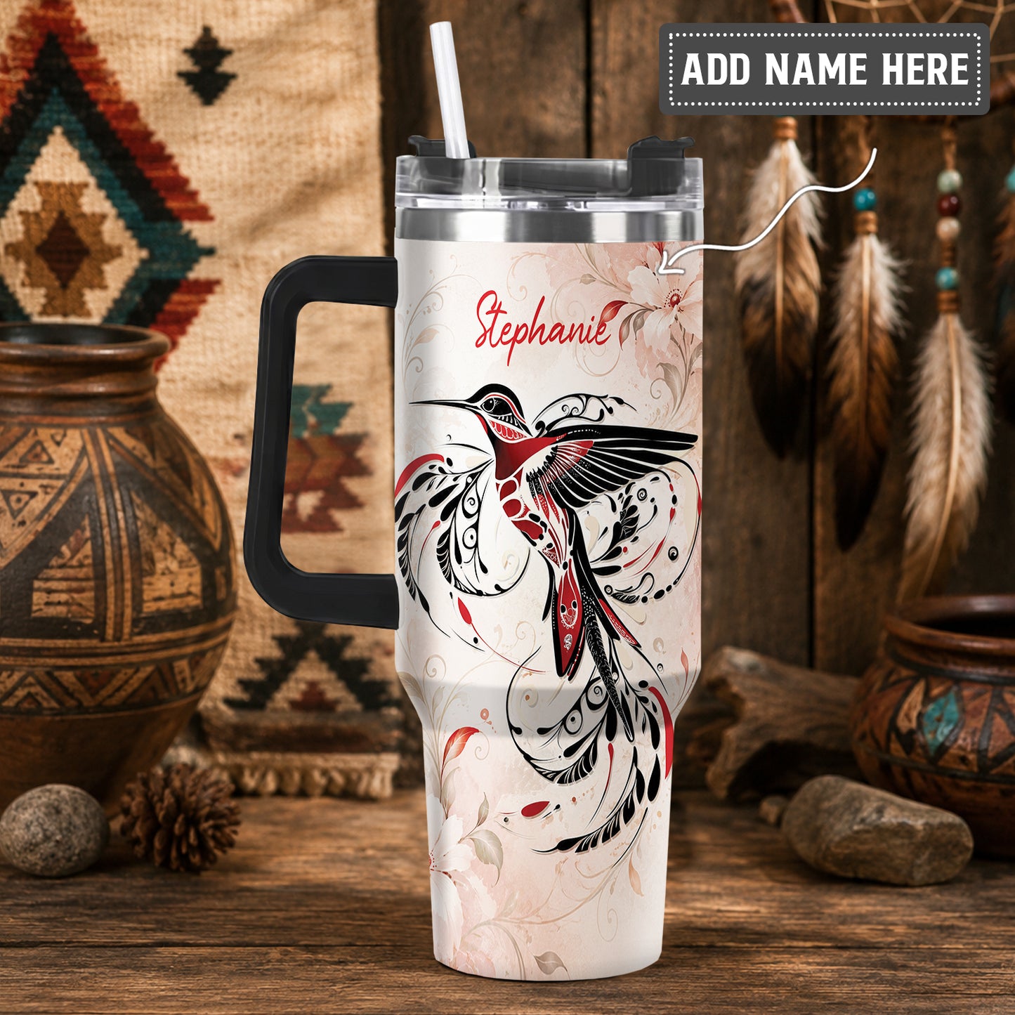 Crimson Hummingbird Elegance Personalized Tumbler