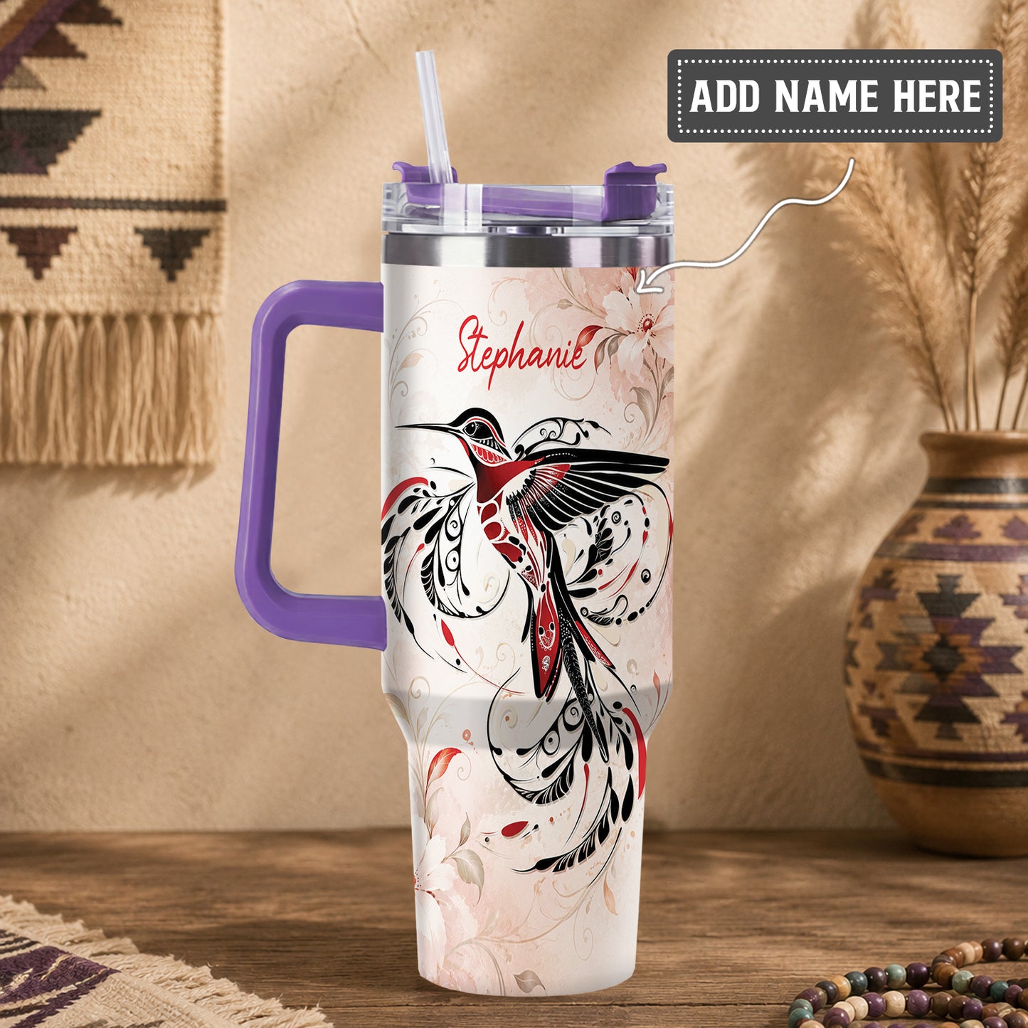 Crimson Hummingbird Elegance Personalized Tumbler