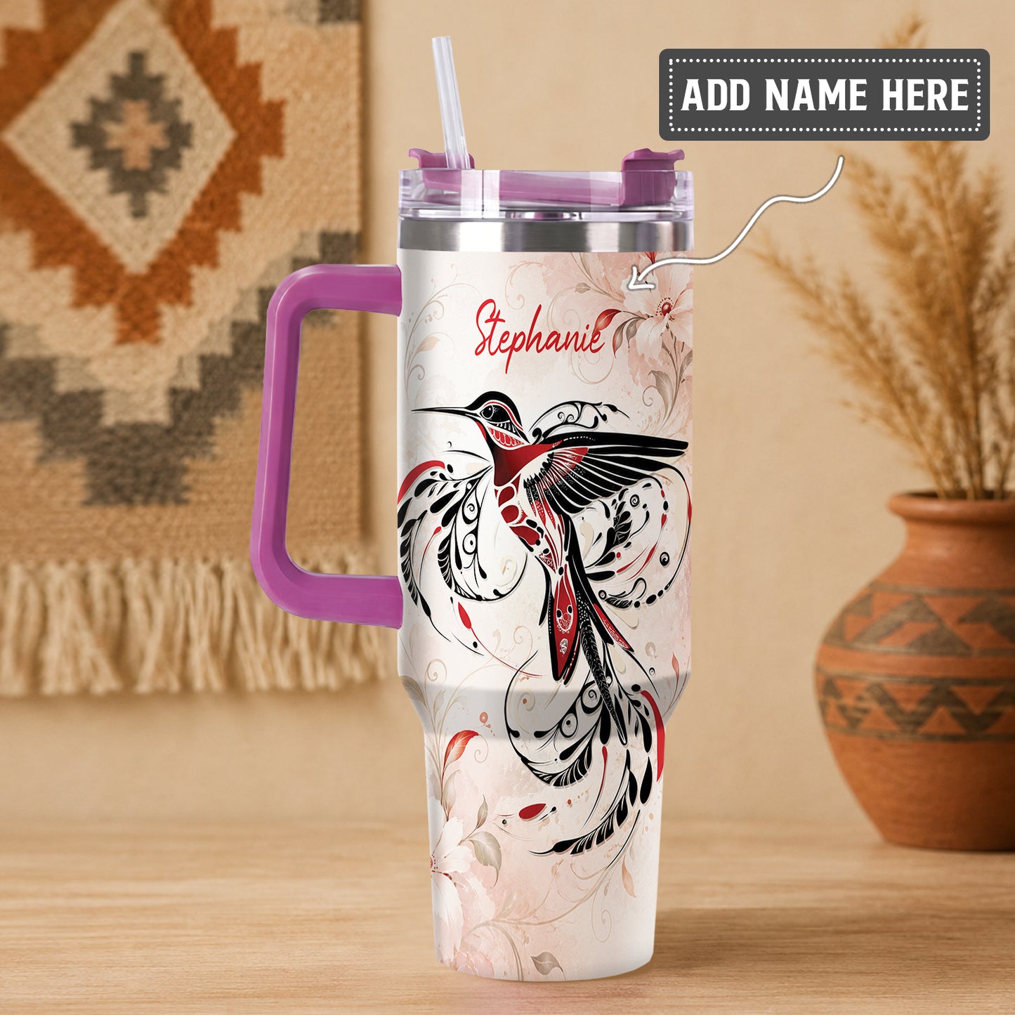 Crimson Hummingbird Elegance Personalized Tumbler