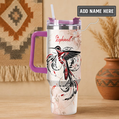 Crimson Hummingbird Elegance Personalized Tumbler
