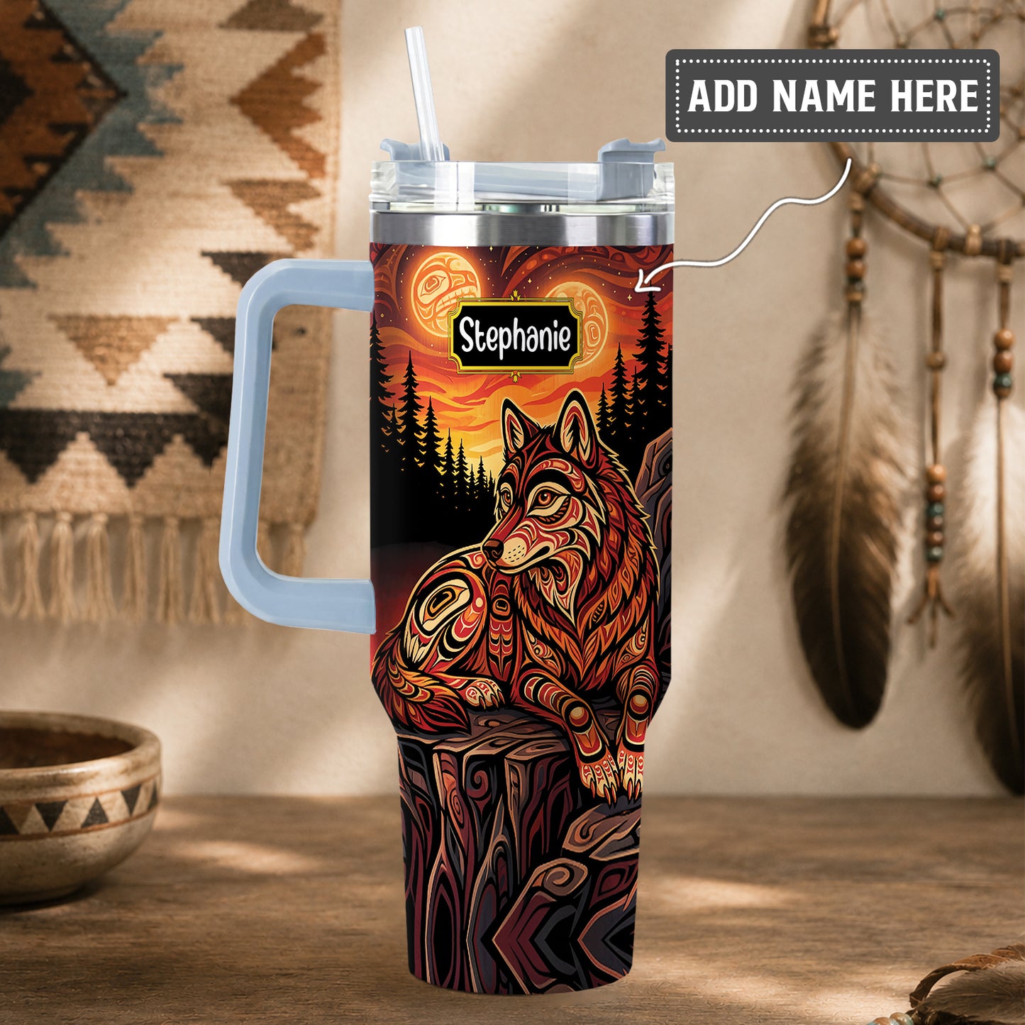Moonlit Wolf Guardian Personalized Tumbler