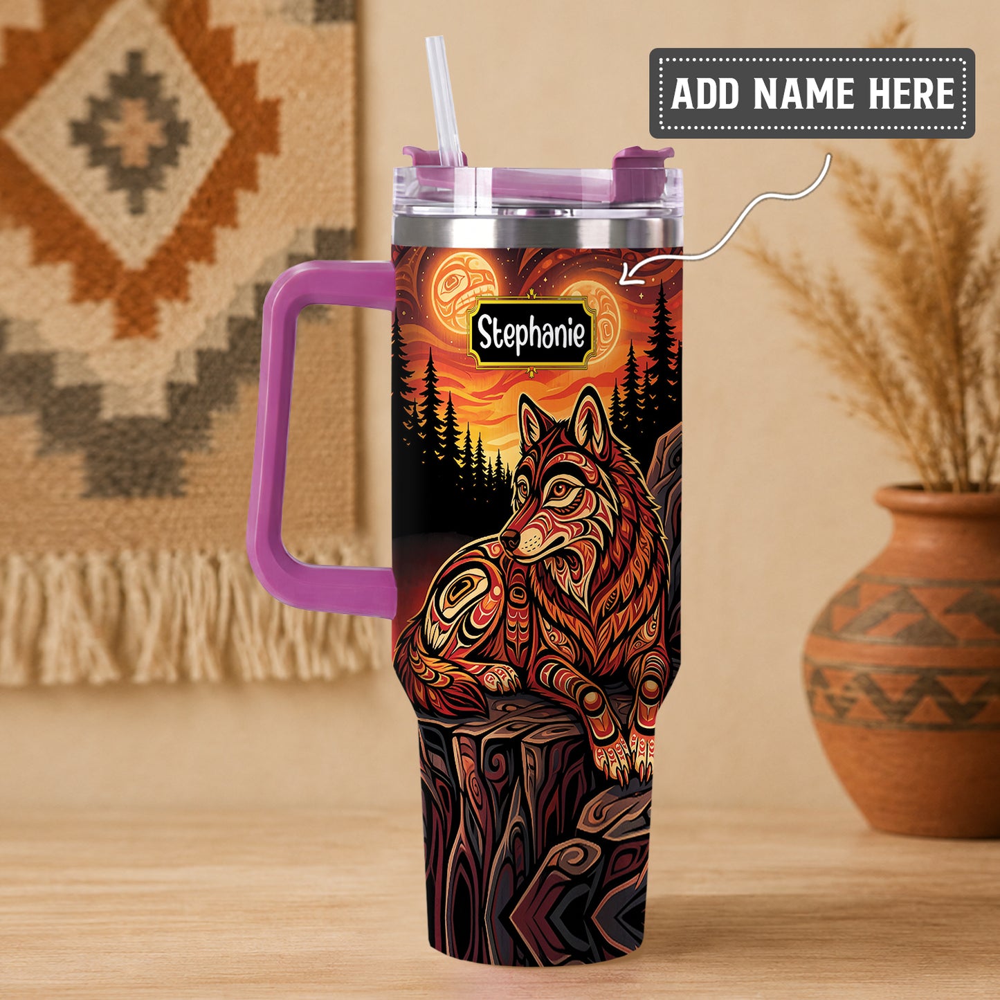 Moonlit Wolf Guardian Personalized Tumbler