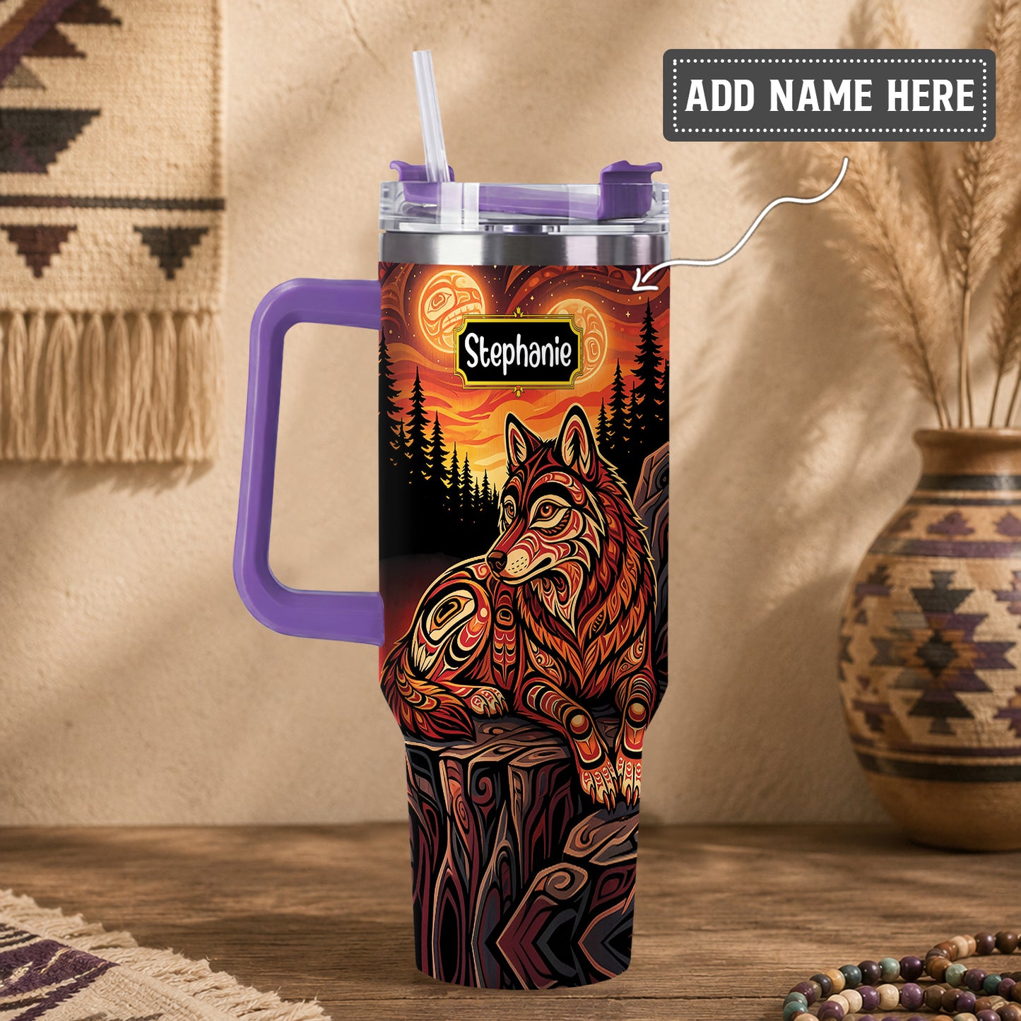 Moonlit Wolf Guardian Personalized Tumbler