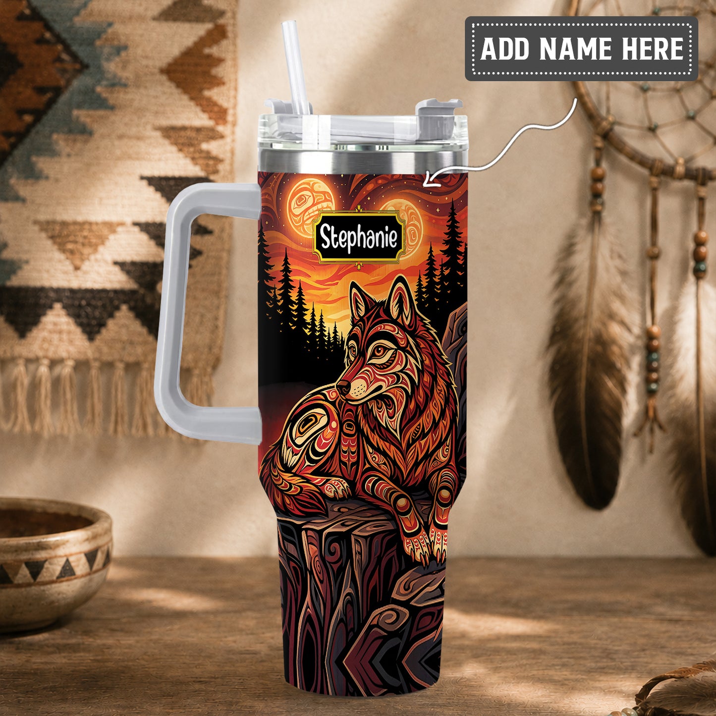Moonlit Wolf Guardian Personalized Tumbler