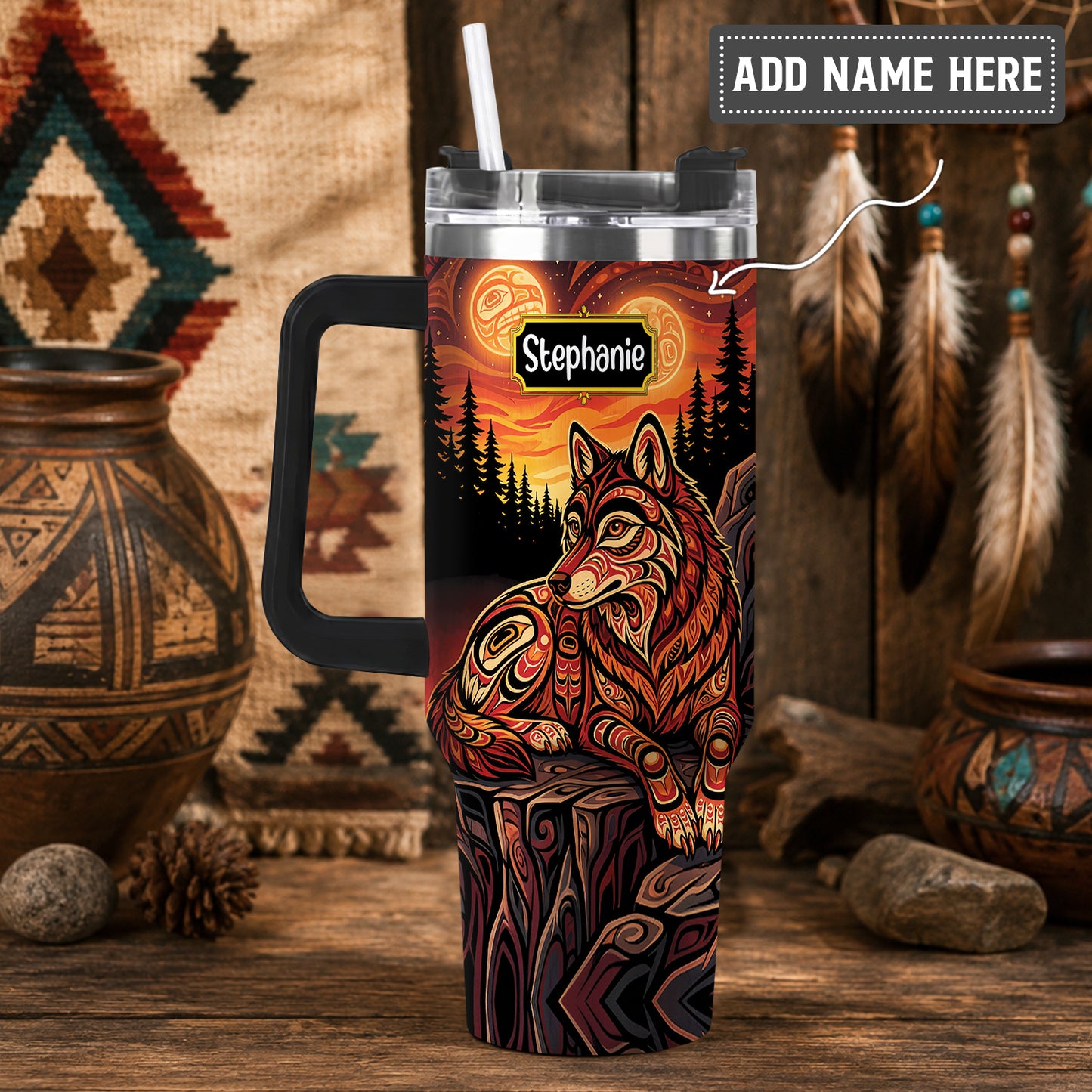 Moonlit Wolf Guardian Personalized Tumbler