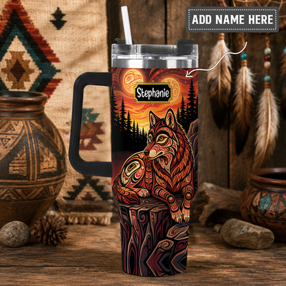 Moonlit Wolf Guardian Personalized Tumbler