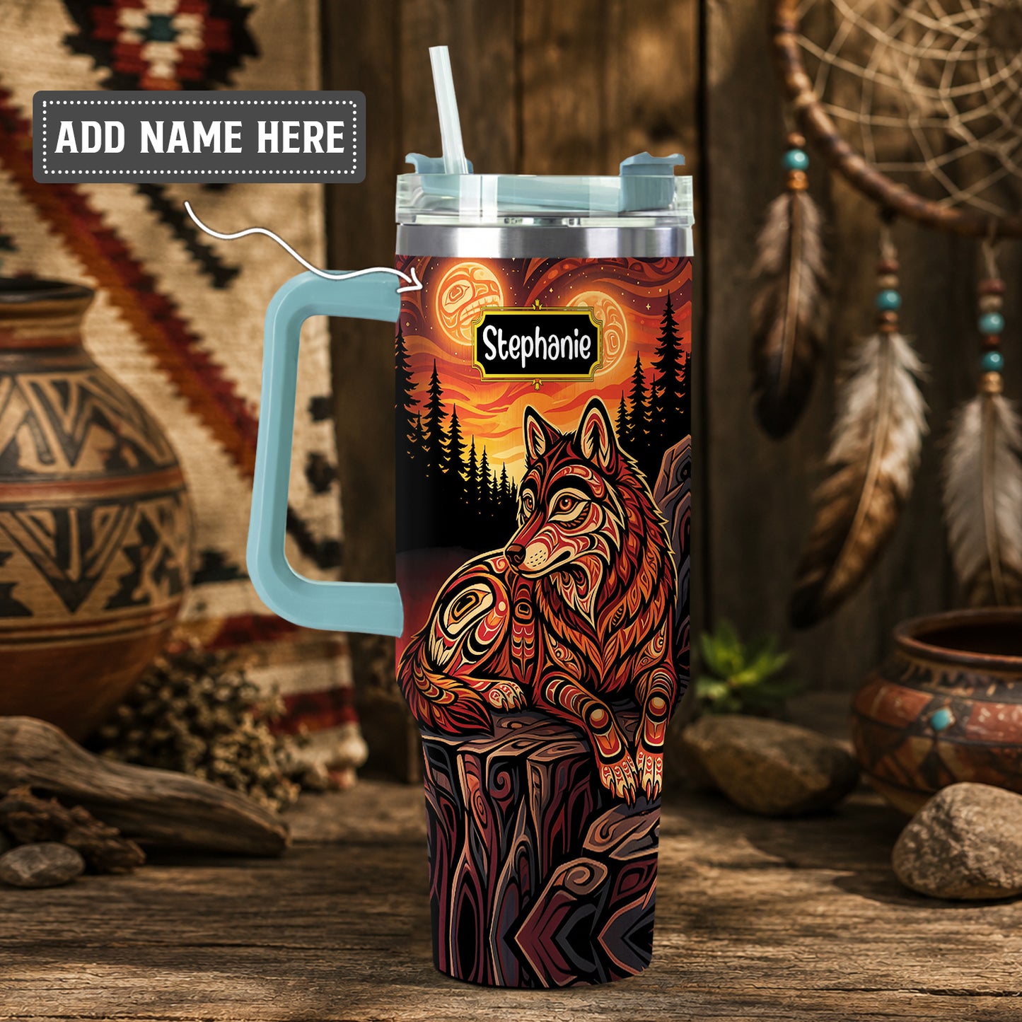 Moonlit Wolf Guardian Personalized Tumbler