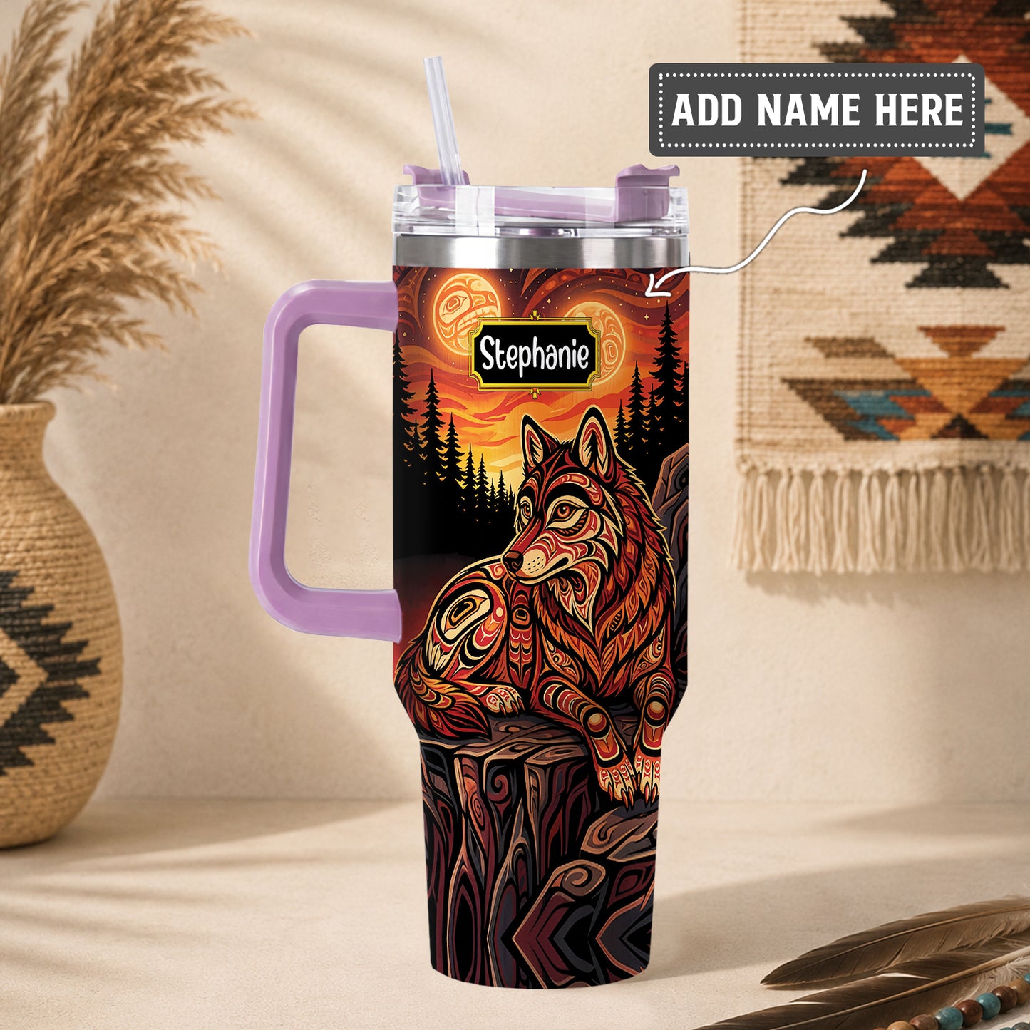 Moonlit Wolf Guardian Personalized Tumbler